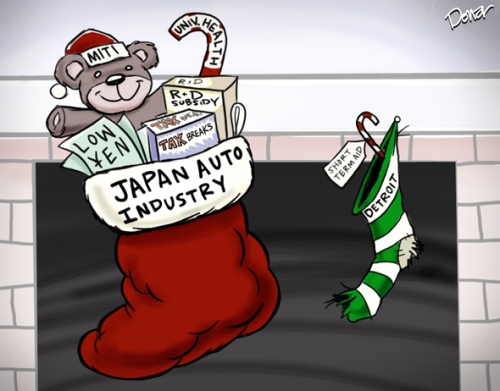 japan and detroit auto subsidy cartoon