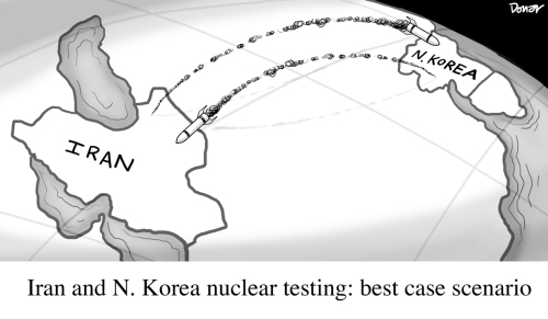 north korea iran nuclear testing cartoon