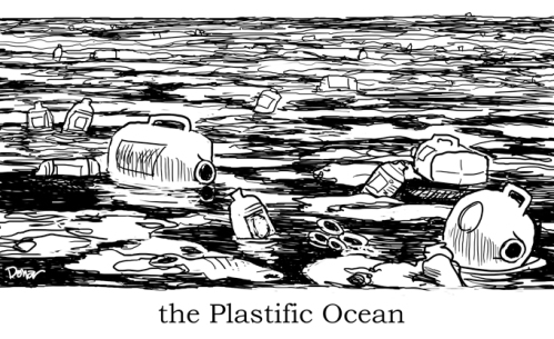 plastic in ocean cartoon